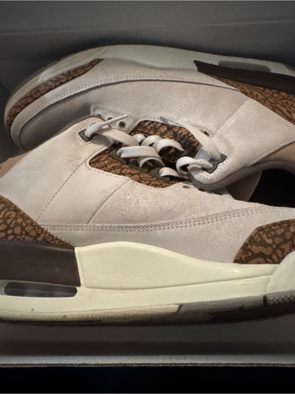 Jordan Men’s Suede Sneakers in Cream and Brown with Elephant Print